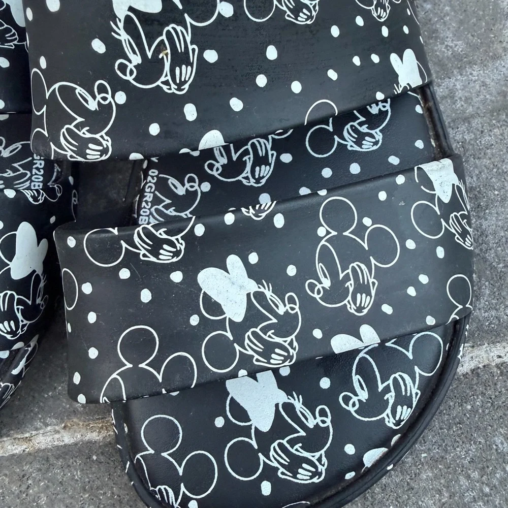 Mini Melissa Black & White Mickey Mouse Double Strap Slides